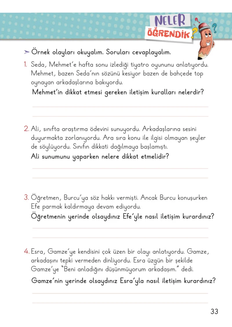 2. Sınıf Hayat Bilgisi Ders Kitabı Cevapları Meb Yayınları 1. Kitap Sayfa 33