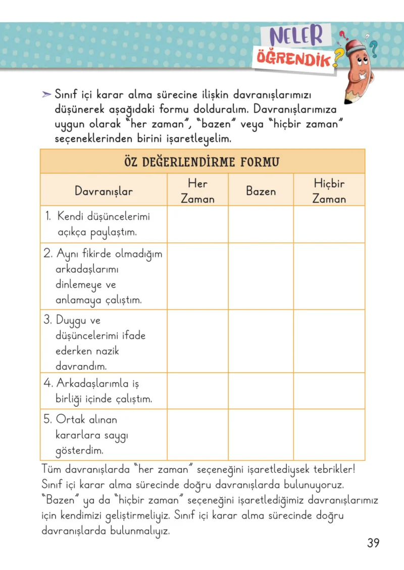 2. Sınıf Hayat Bilgisi Ders Kitabı Cevapları Meb Yayınları 1. Kitap Sayfa 39