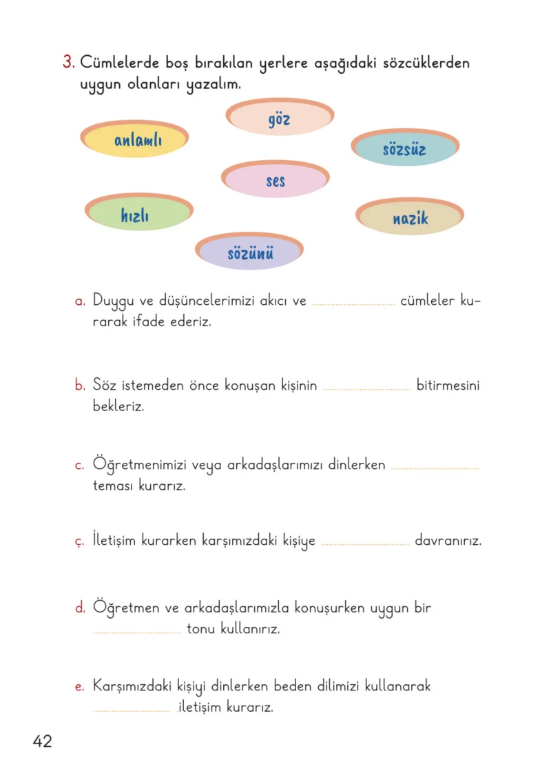 2. Sınıf Hayat Bilgisi Ders Kitabı Cevapları Meb Yayınları 1. Kitap Sayfa 42