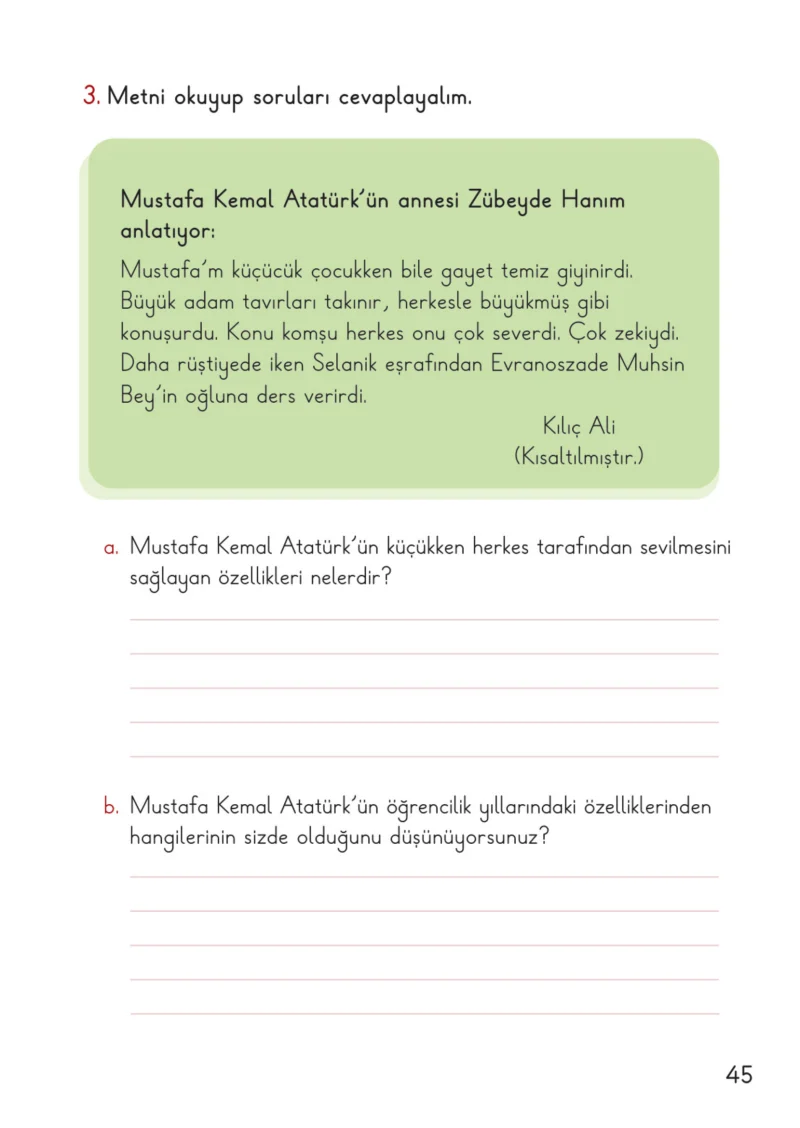 2. Sınıf Hayat Bilgisi Ders Kitabı Cevapları Meb Yayınları 2. Kitap Sayfa 45