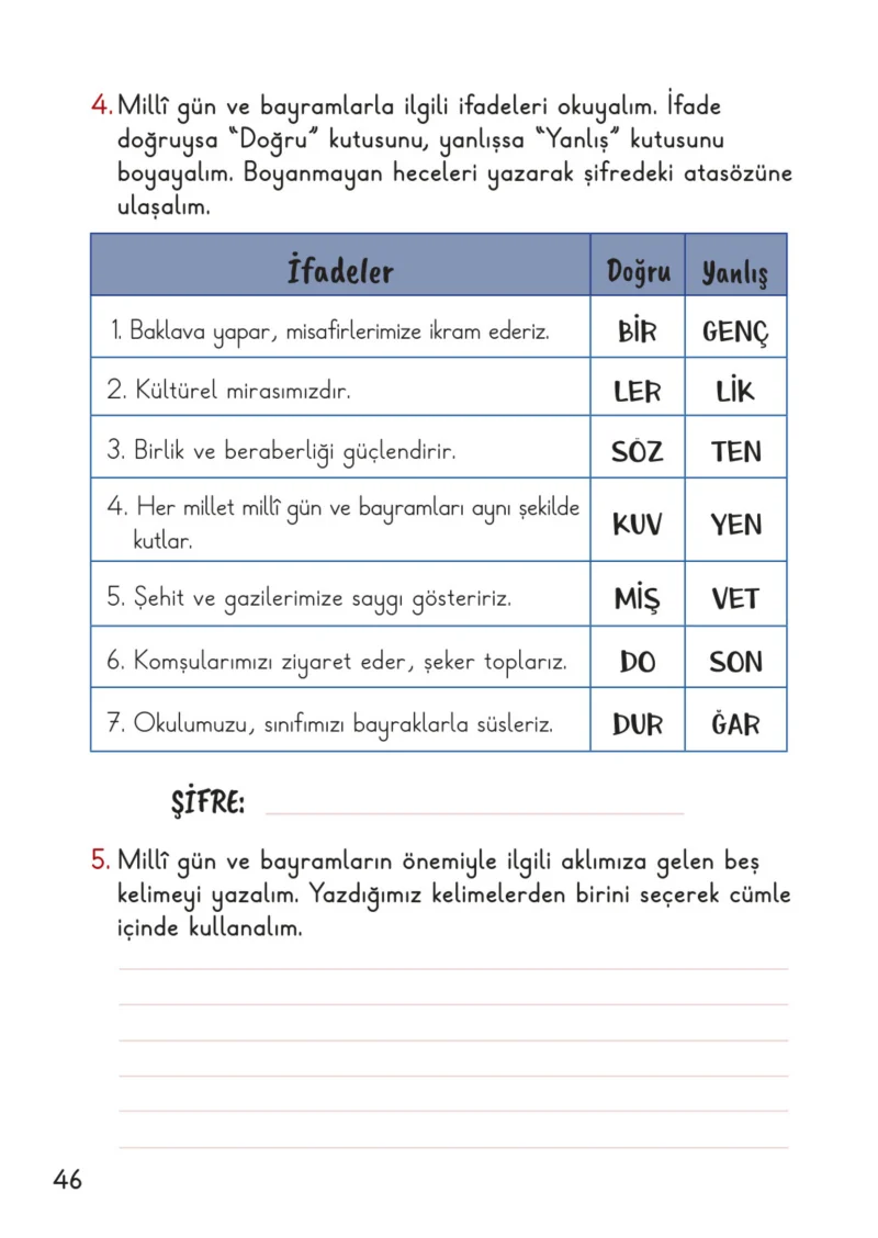 2. Sınıf Hayat Bilgisi Ders Kitabı Cevapları Meb Yayınları 2. Kitap Sayfa 46