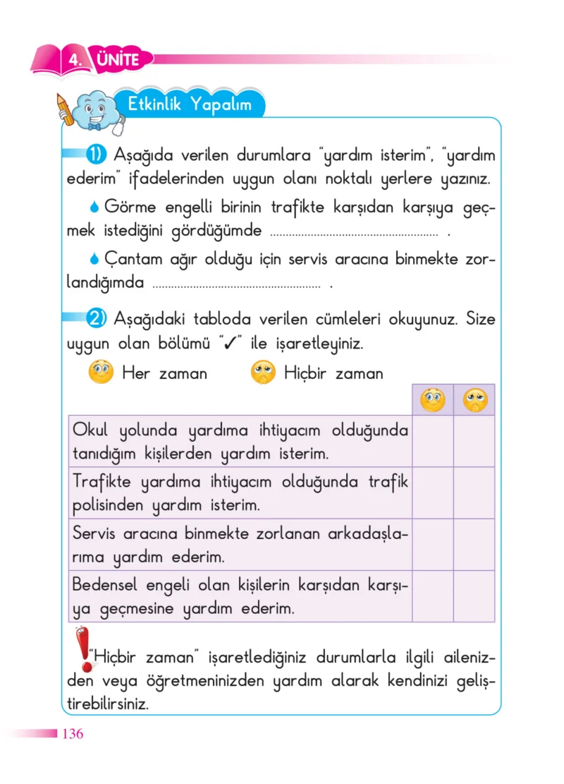 2. Sınıf Hayat Bilgisi Ders Kitabı Cevapları SDR Dİkey Yayınları Sayfa 136