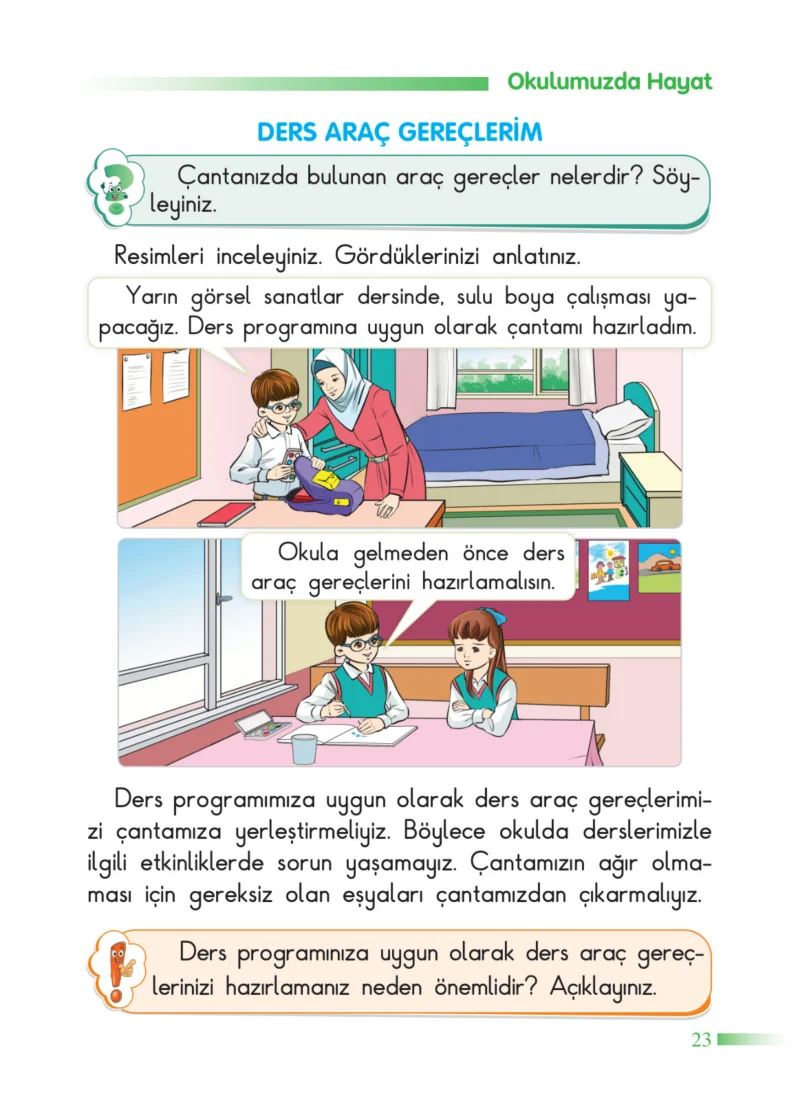 2. Sınıf Hayat Bilgisi Ders Kitabı Cevapları SDR Dİkey Yayınları Sayfa 23