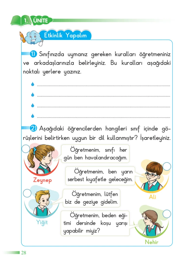 2. Sınıf Hayat Bilgisi Ders Kitabı Cevapları SDR Dİkey Yayınları Sayfa 28