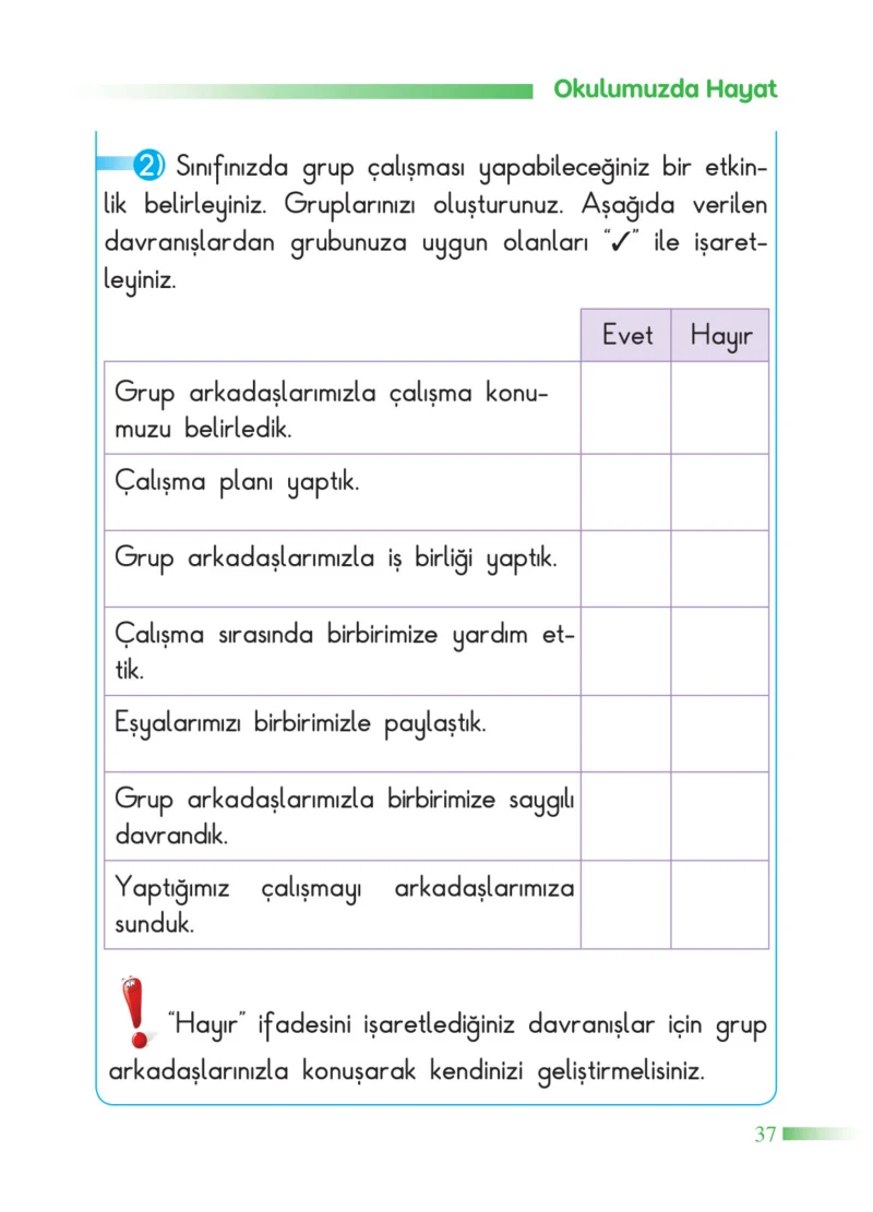 2. Sınıf Hayat Bilgisi Ders Kitabı Cevapları SDR Dİkey Yayınları Sayfa 37
