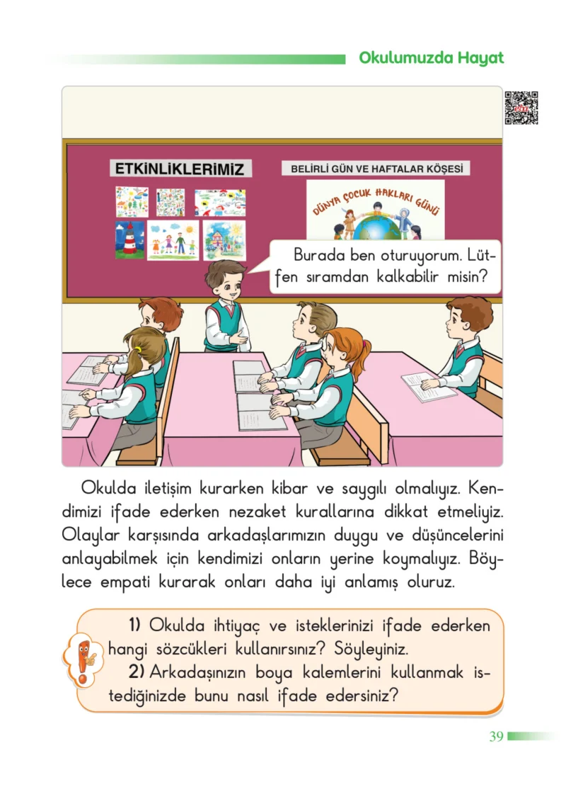 2. Sınıf Hayat Bilgisi Ders Kitabı Cevapları SDR Dİkey Yayınları Sayfa 39