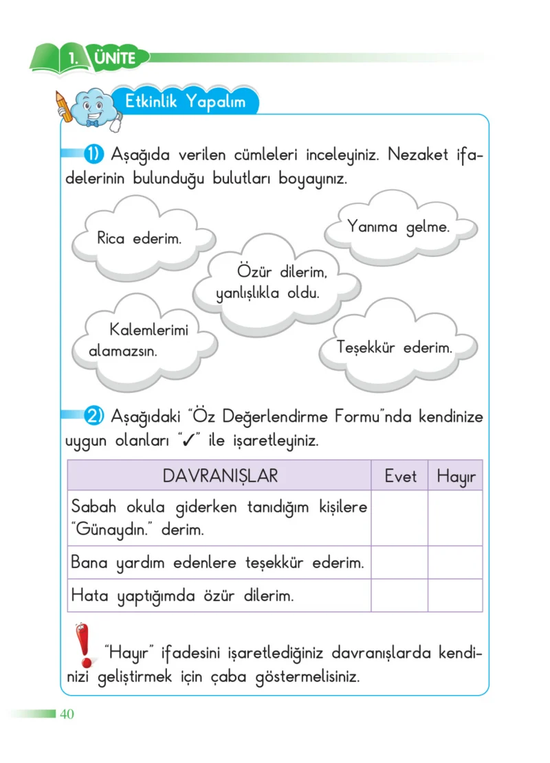 2. Sınıf Hayat Bilgisi Ders Kitabı Cevapları SDR Dİkey Yayınları Sayfa 40
