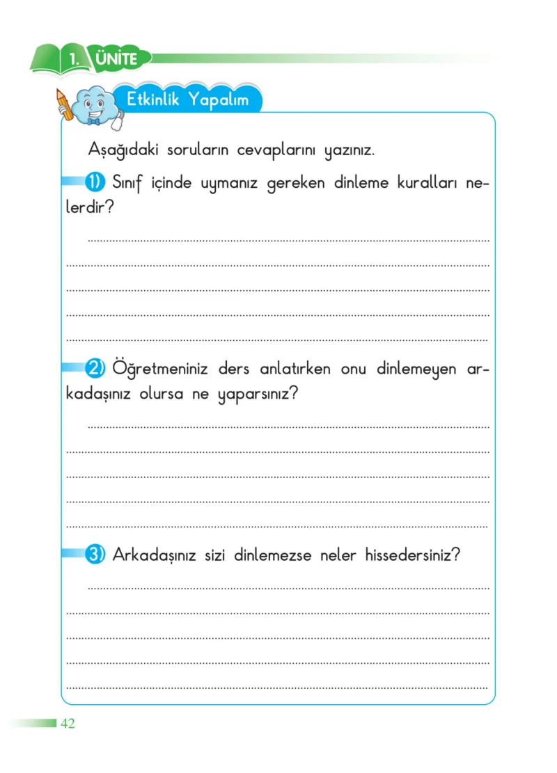2. Sınıf Hayat Bilgisi Ders Kitabı Cevapları SDR Dİkey Yayınları Sayfa 42