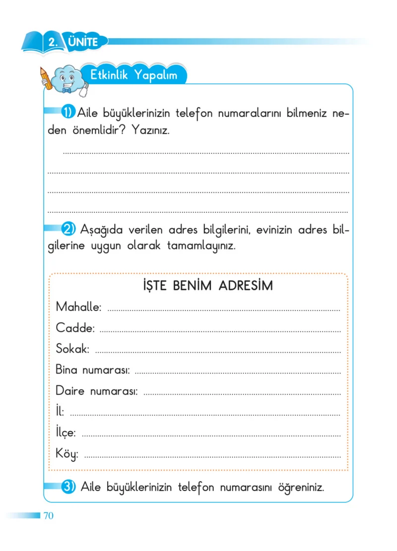 2. Sınıf Hayat Bilgisi Ders Kitabı Cevapları SDR Dİkey Yayınları Sayfa 70
