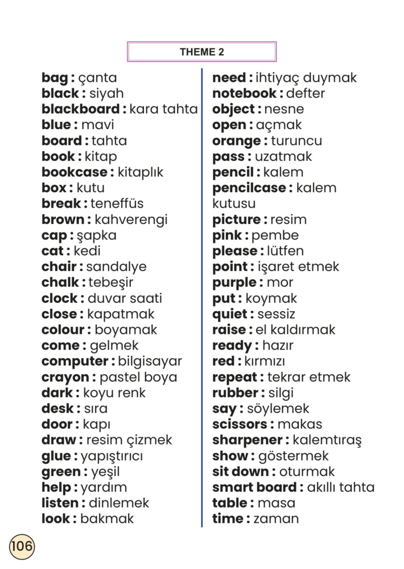 2. Sınıf İngilizce Ders Kitabı Cevapları Meb Yayınları Sayfa 106