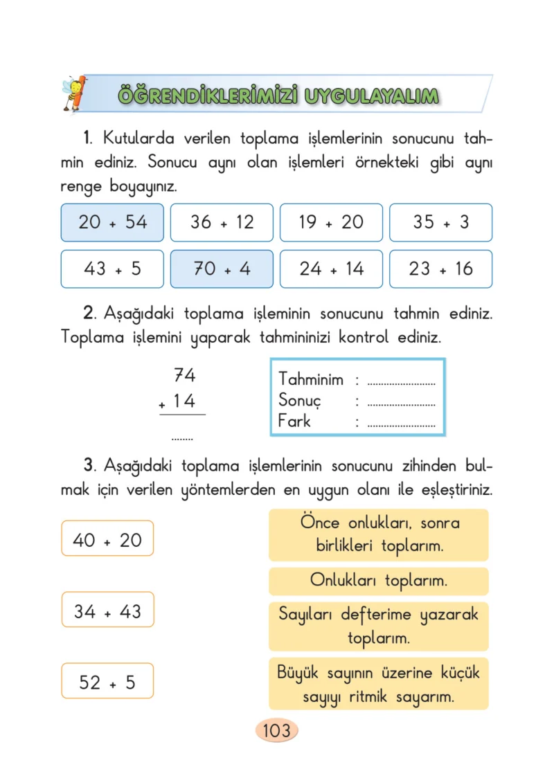 2. Sınıf Matematik Ders Kitabı Cevapları Anka Yayınları Sayfa 103