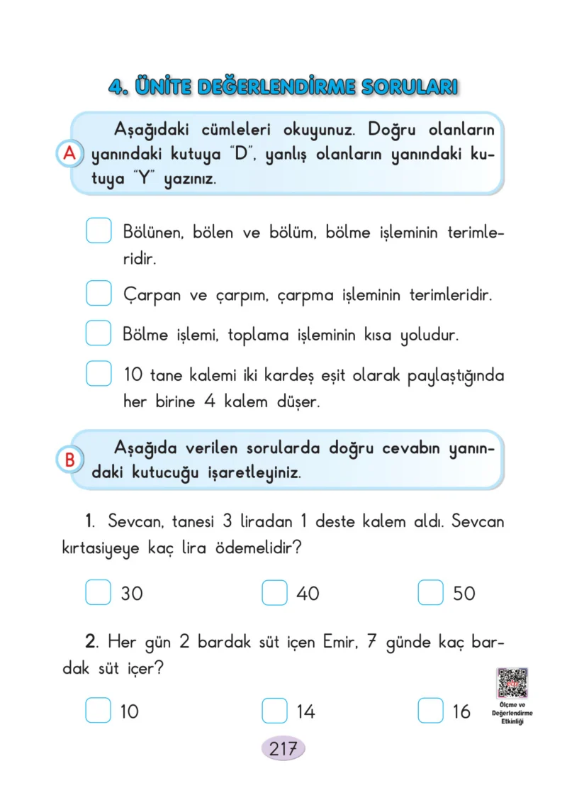 2. Sınıf Matematik Ders Kitabı Cevapları Anka Yayınları Sayfa 217