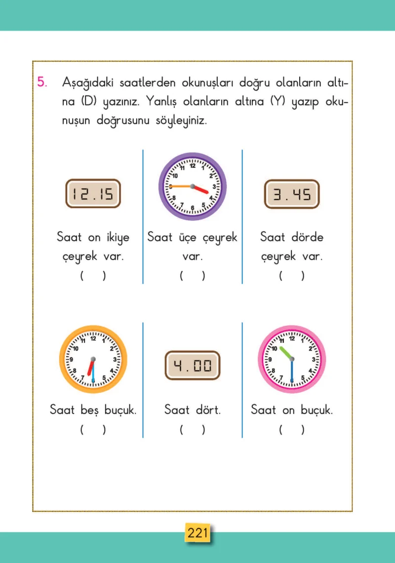 2. Sınıf Matematik Ders Kitabı Cevapları MHG Yayınları Sayfa 221
