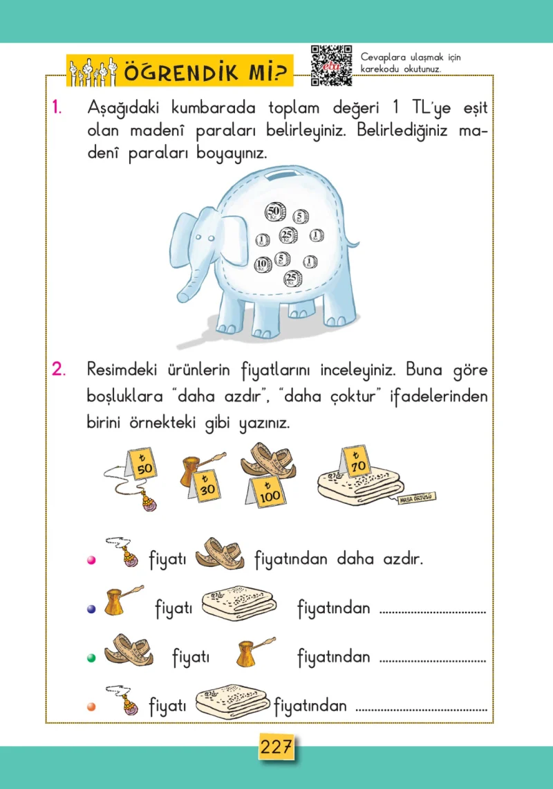 2. Sınıf Matematik Ders Kitabı Cevapları MHG Yayınları Sayfa 227