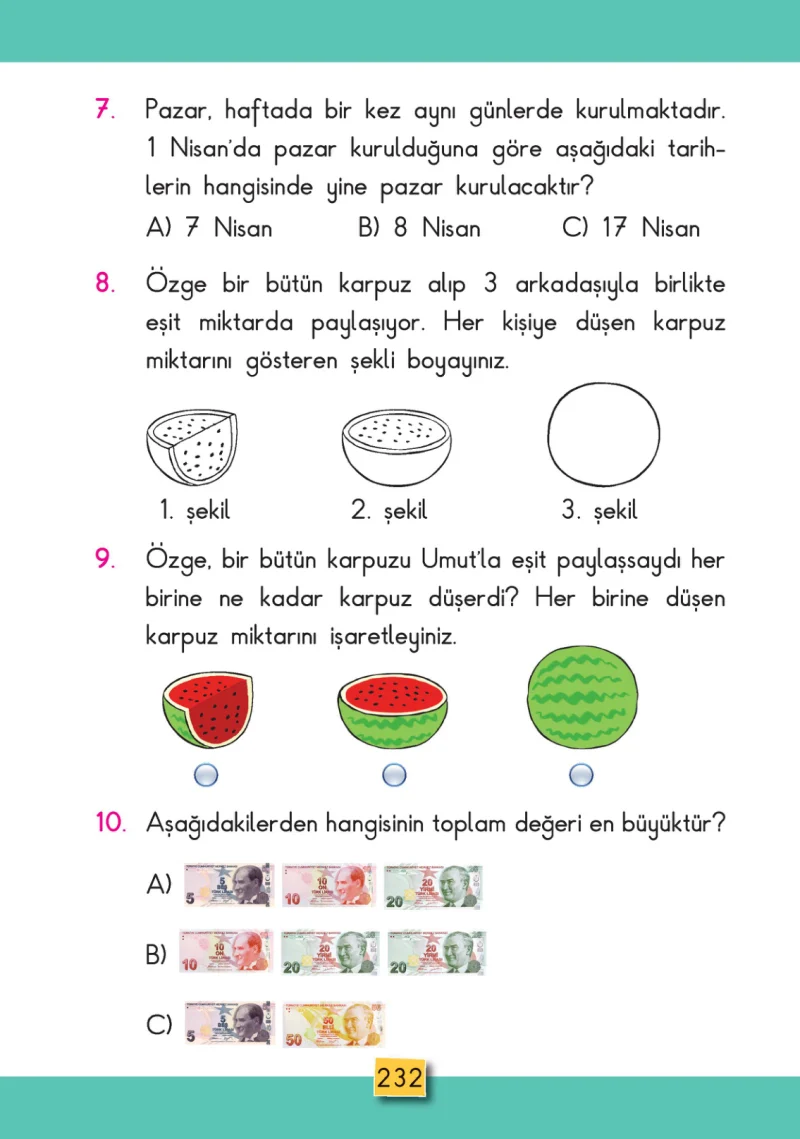 2. Sınıf Matematik Ders Kitabı Cevapları MHG Yayınları Sayfa 232