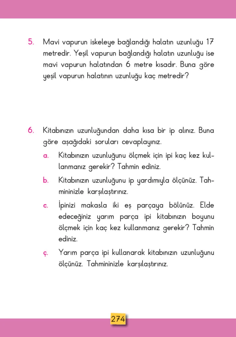 2. Sınıf Matematik Ders Kitabı Cevapları MHG Yayınları Sayfa 274