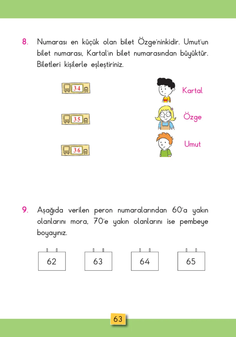 2. Sınıf Matematik Ders Kitabı Cevapları MHG Yayınları Sayfa 63