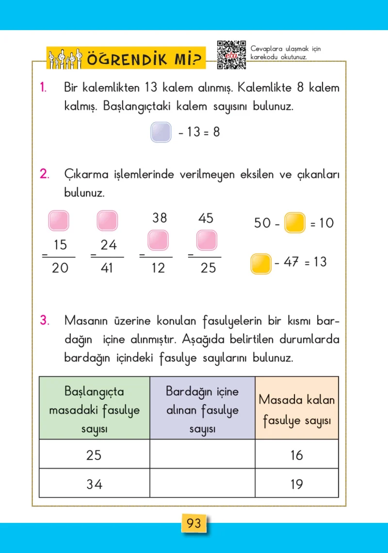 2. Sınıf Matematik Ders Kitabı Cevapları MHG Yayınları Sayfa 93