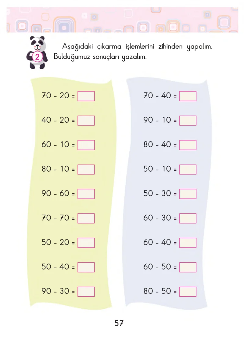 2. Sınıf Matematik Ders Kitabı Cevapları Pasifik Yayınları Sayfa 57
