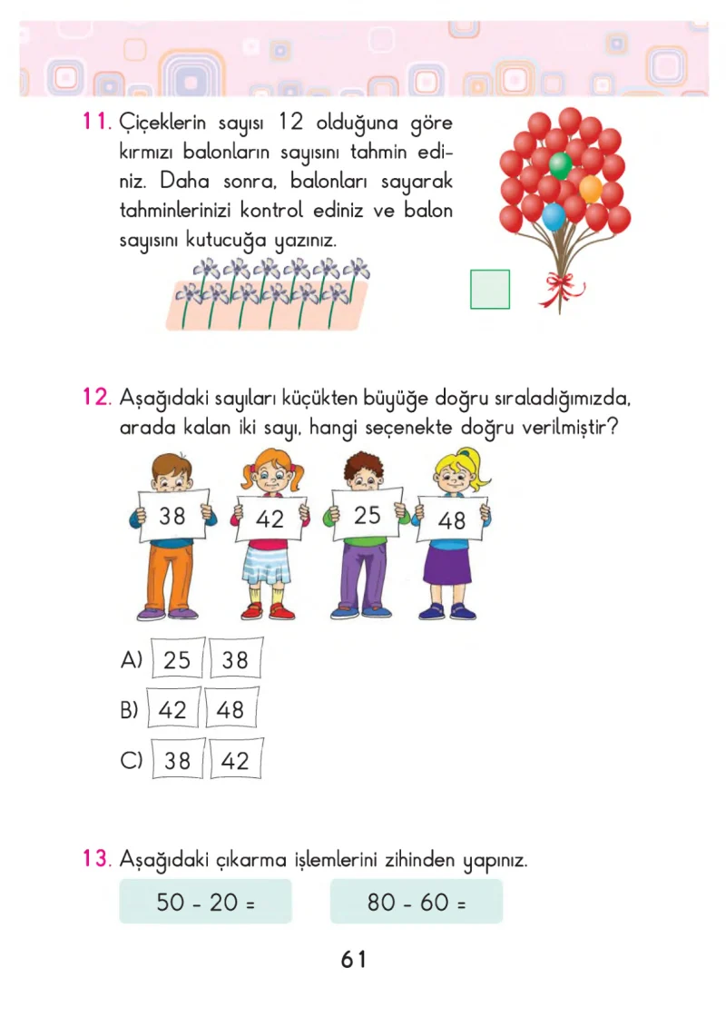 2. Sınıf Matematik Ders Kitabı Cevapları Pasifik Yayınları Sayfa 61