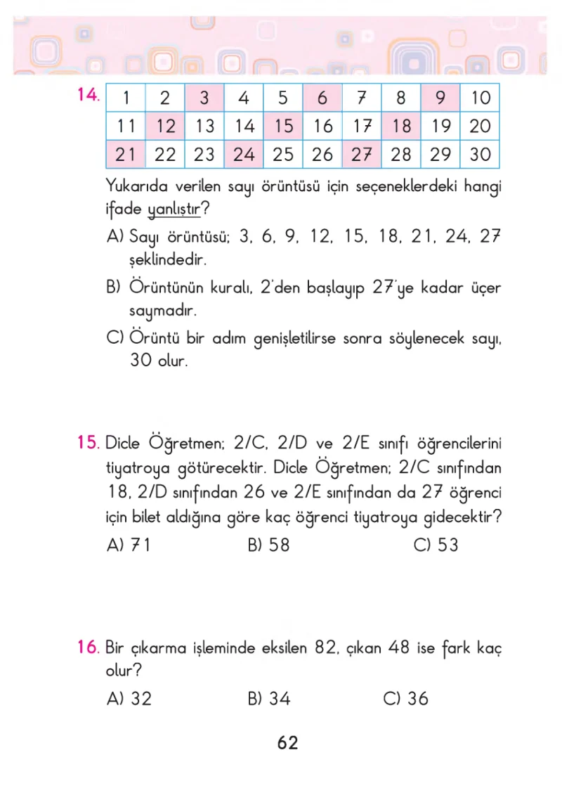 2. Sınıf Matematik Ders Kitabı Cevapları Pasifik Yayınları Sayfa 62