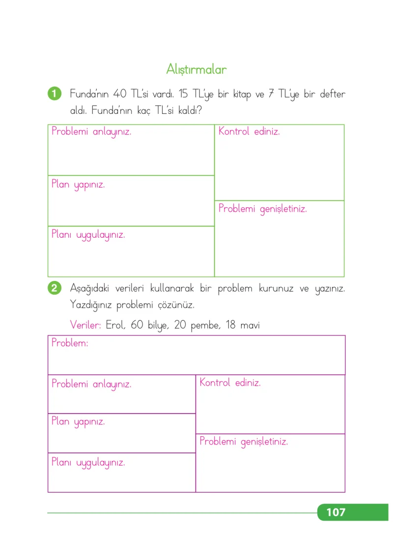 2. Sınıf Matematik Ders Kitabı Cevapları Tekno Artı Yayınları Sayfa 107