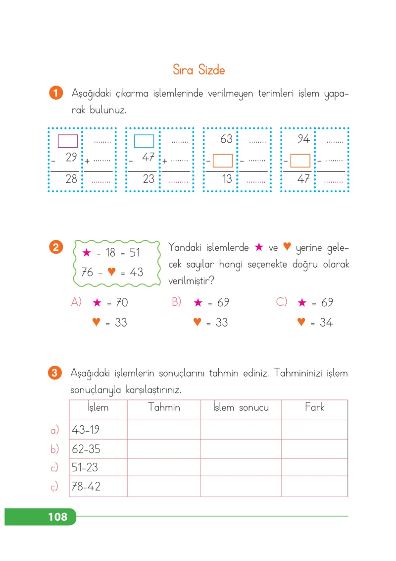 2. Sınıf Matematik Ders Kitabı Cevapları Tekno Artı Yayınları Sayfa 108