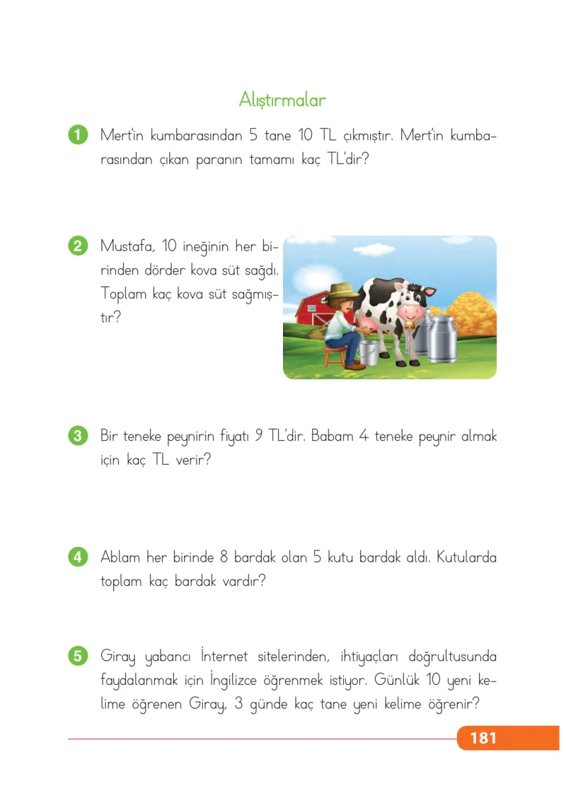 2. Sınıf Matematik Ders Kitabı Cevapları Tekno Artı Yayınları Sayfa 181