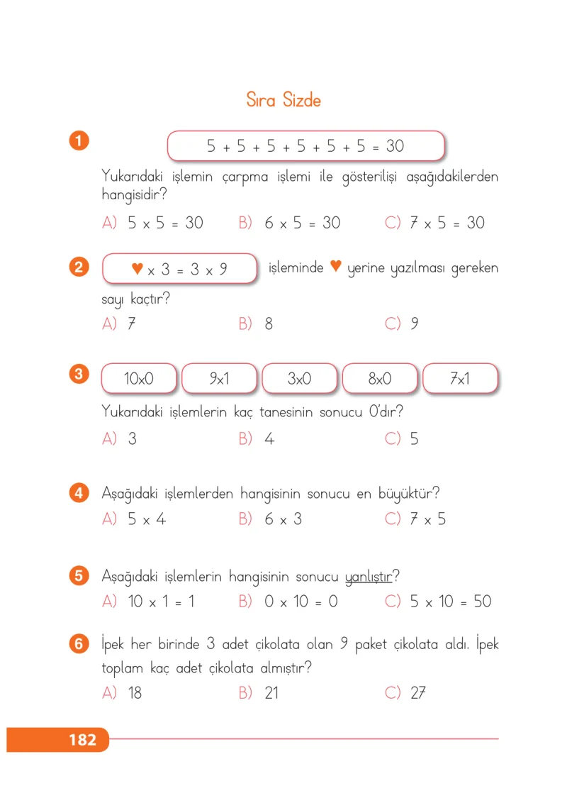2. Sınıf Matematik Ders Kitabı Cevapları Tekno Artı Yayınları Sayfa 182