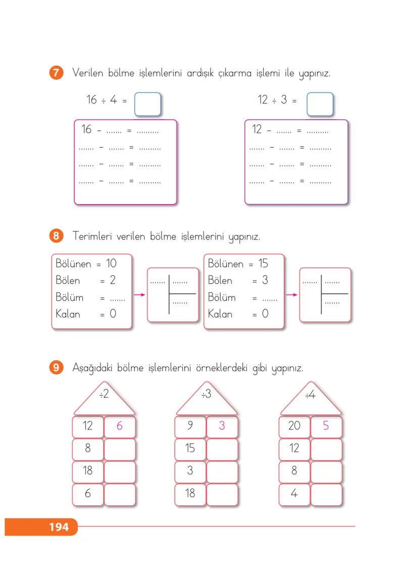 2. Sınıf Matematik Ders Kitabı Cevapları Tekno Artı Yayınları Sayfa 194