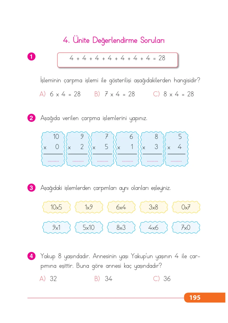 2. Sınıf Matematik Ders Kitabı Cevapları Tekno Artı Yayınları Sayfa 195