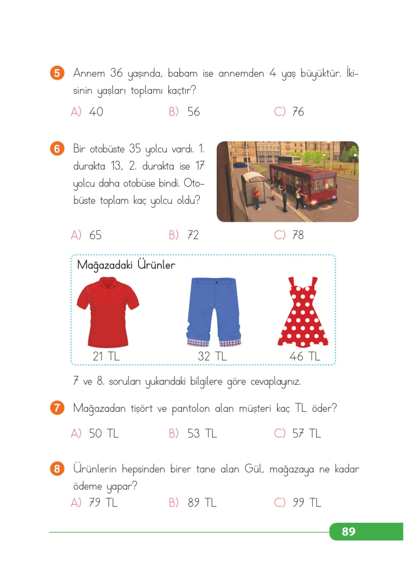 2. Sınıf Matematik Ders Kitabı Cevapları Tekno Artı Yayınları Sayfa 89