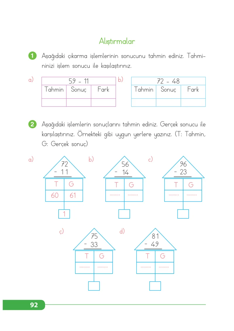 2. Sınıf Matematik Ders Kitabı Cevapları Tekno Artı Yayınları Sayfa 92