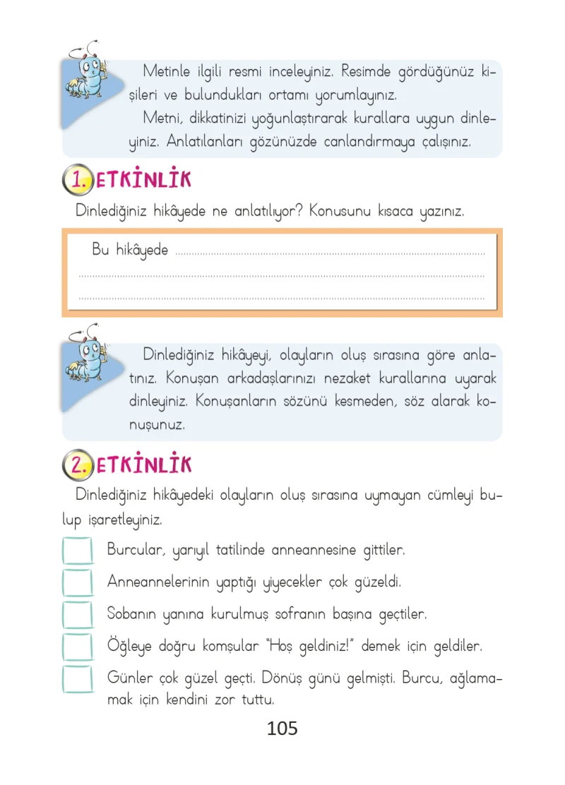 2. Sınıf Türkçe Ders Kitabı Cevapları Ada Matbaacılık Yayıncılık Sayfa 105