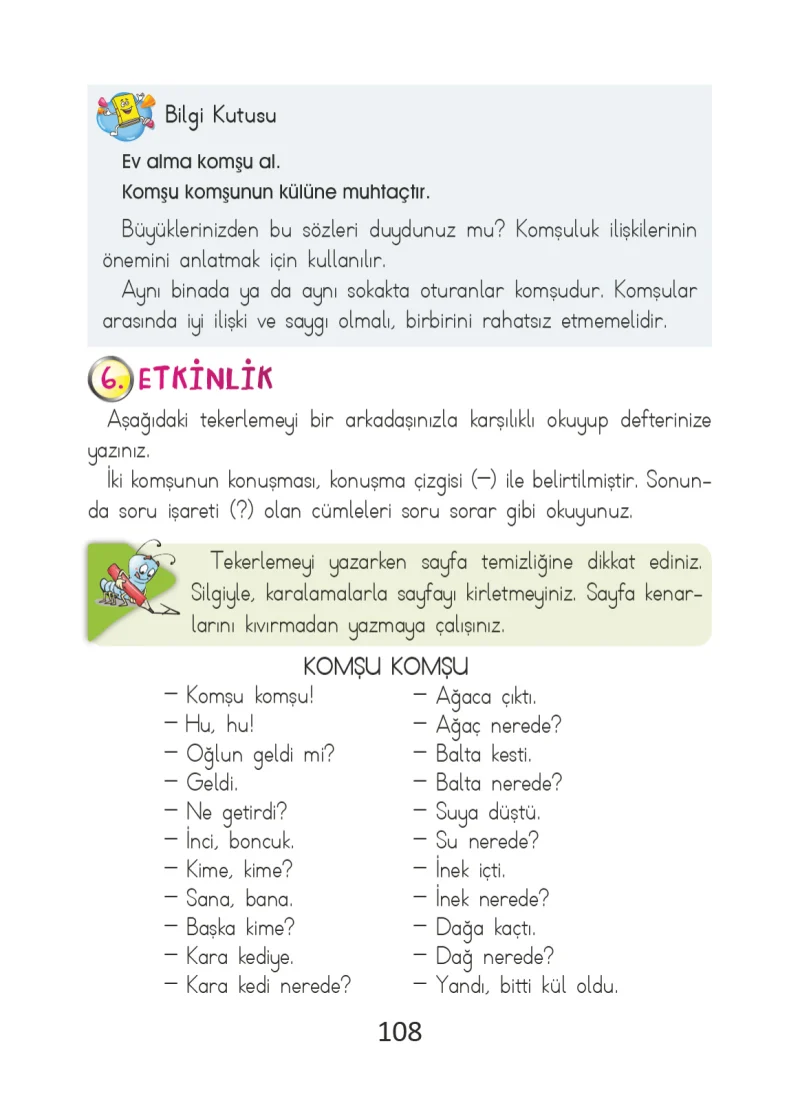 2. Sınıf Türkçe Ders Kitabı Cevapları Ada Matbaacılık Yayıncılık Sayfa 108