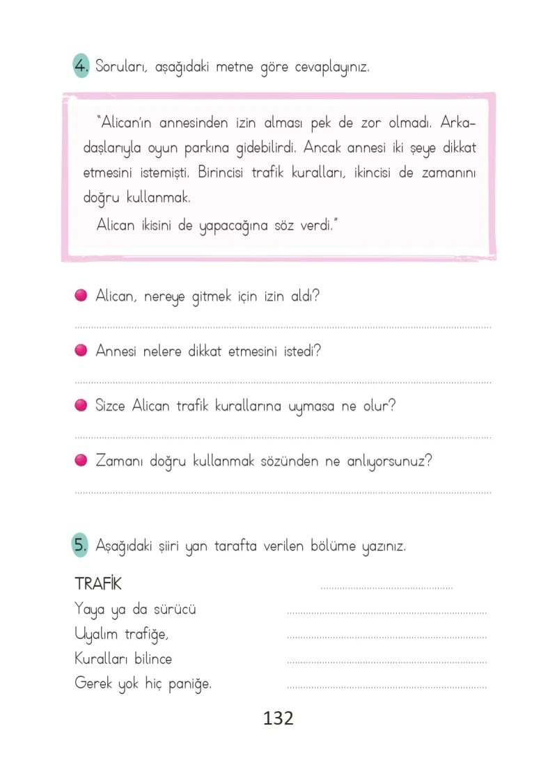 2. Sınıf Türkçe Ders Kitabı Cevapları Ada Matbaacılık Yayıncılık Sayfa 132