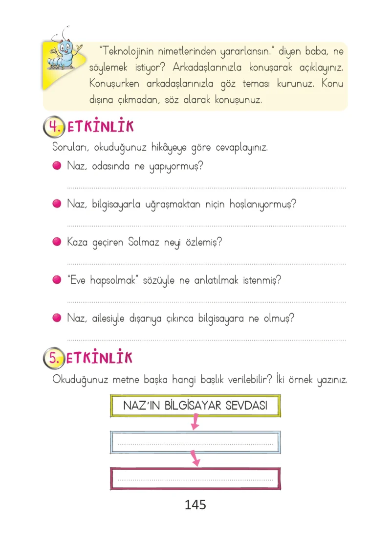 2. Sınıf Türkçe Ders Kitabı Cevapları Ada Matbaacılık Yayıncılık Sayfa 145