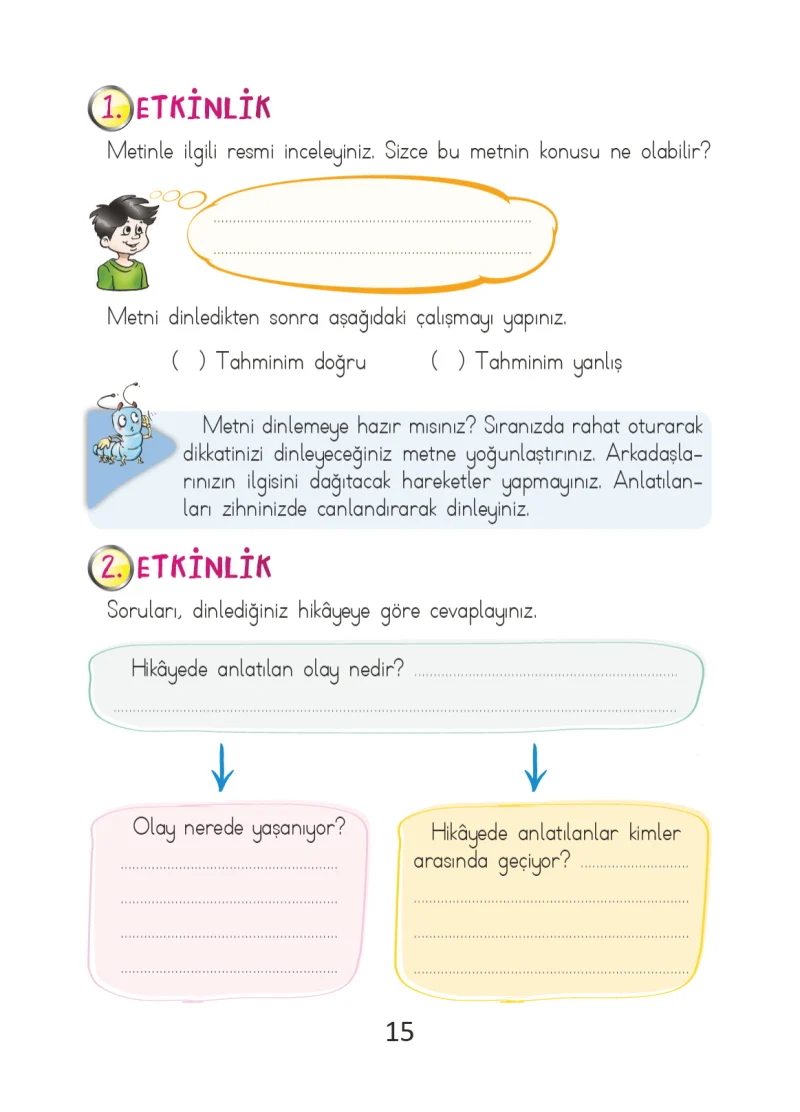 2. Sınıf Türkçe Ders Kitabı Cevapları Ada Matbaacılık Yayıncılık Sayfa 15