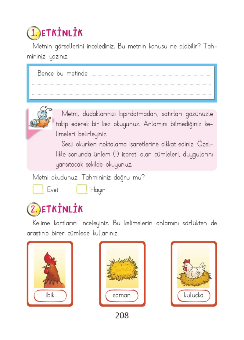 2. Sınıf Türkçe Ders Kitabı Cevapları Ada Matbaacılık Yayıncılık Sayfa 208