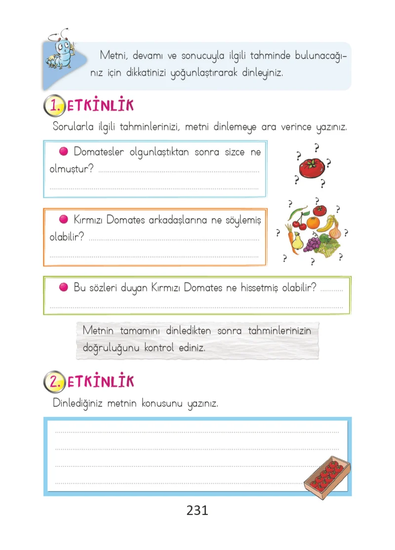 2. Sınıf Türkçe Ders Kitabı Cevapları Ada Matbaacılık Yayıncılık Sayfa 231
