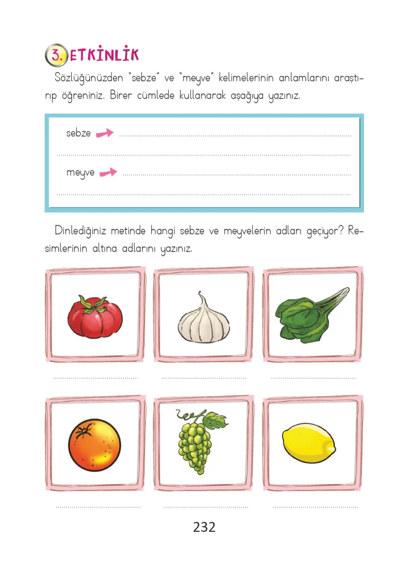 2. Sınıf Türkçe Ders Kitabı Cevapları Ada Matbaacılık Yayıncılık Sayfa 232