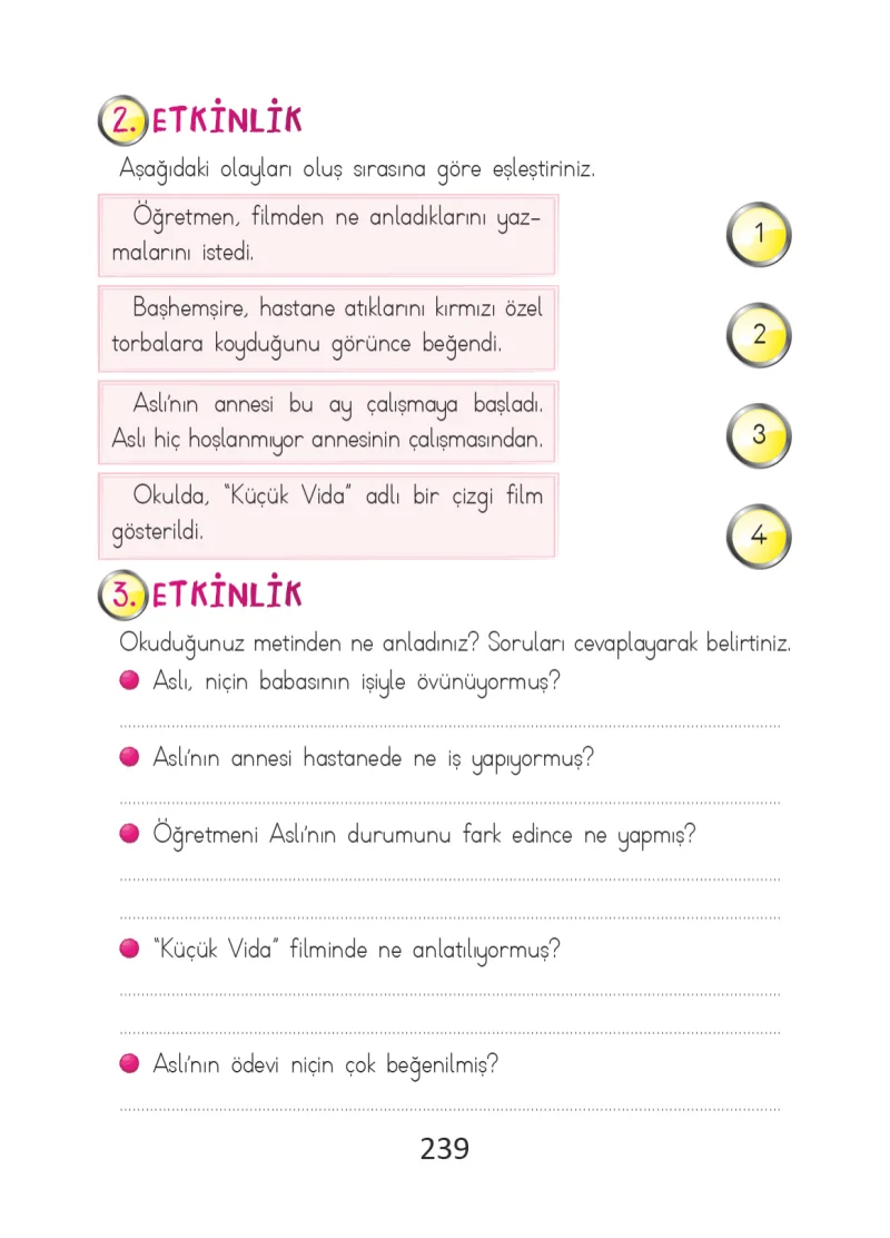 2. Sınıf Türkçe Ders Kitabı Cevapları Ada Matbaacılık Yayıncılık Sayfa 239