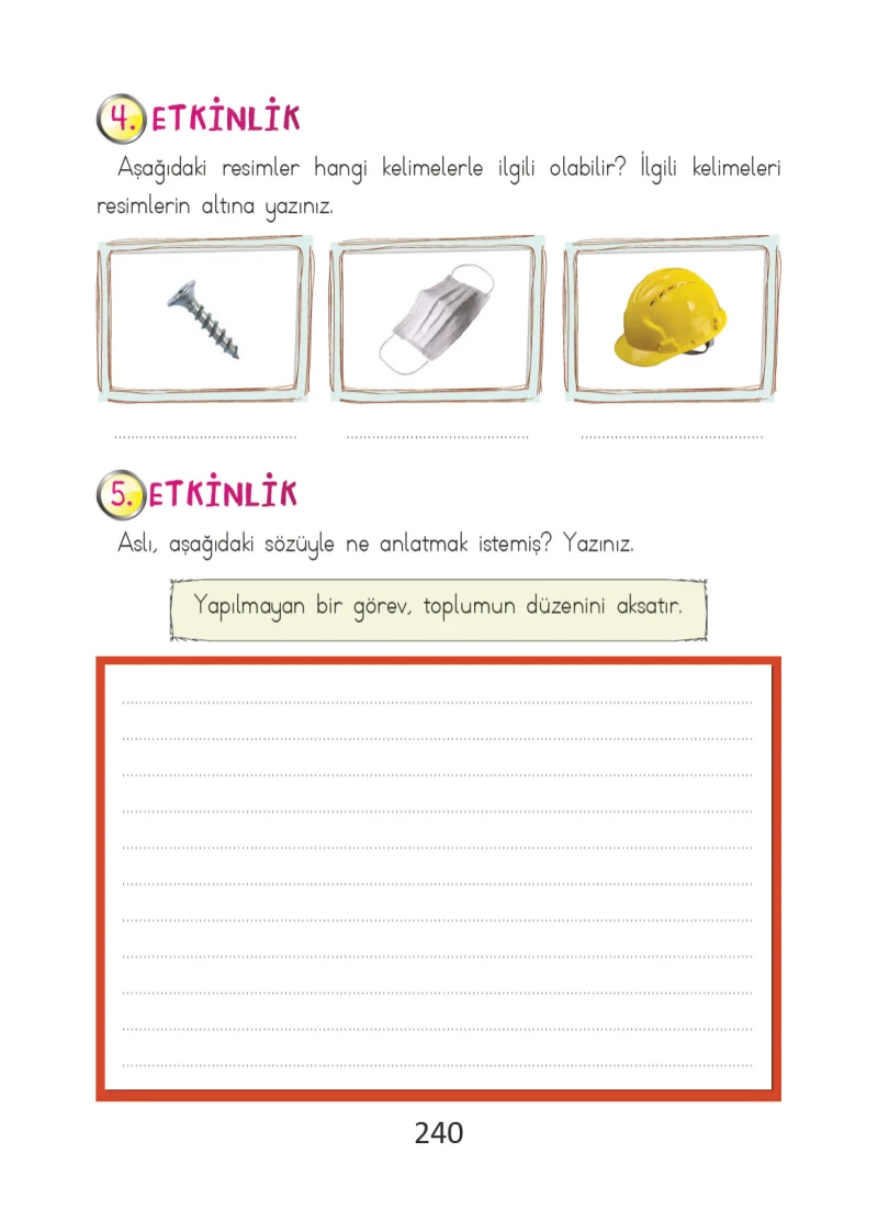 2. Sınıf Türkçe Ders Kitabı Cevapları Ada Matbaacılık Yayıncılık Sayfa 240