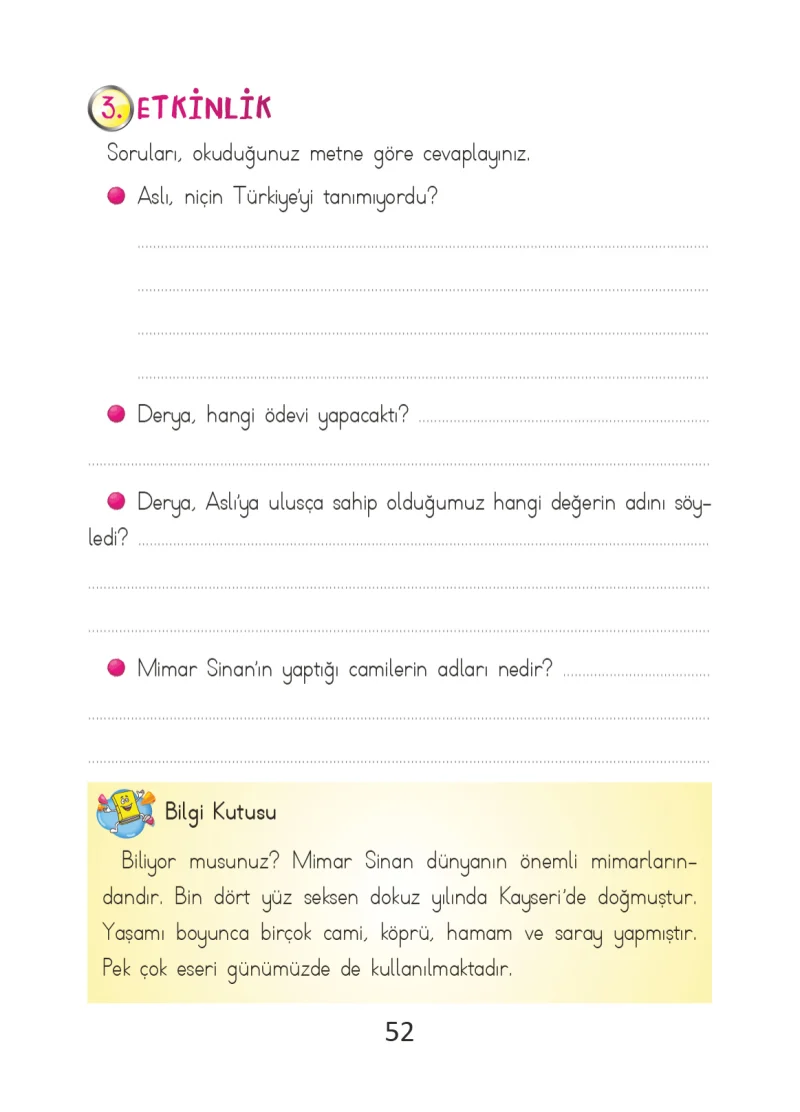 2. Sınıf Türkçe Ders Kitabı Cevapları Ada Matbaacılık Yayıncılık Sayfa 52