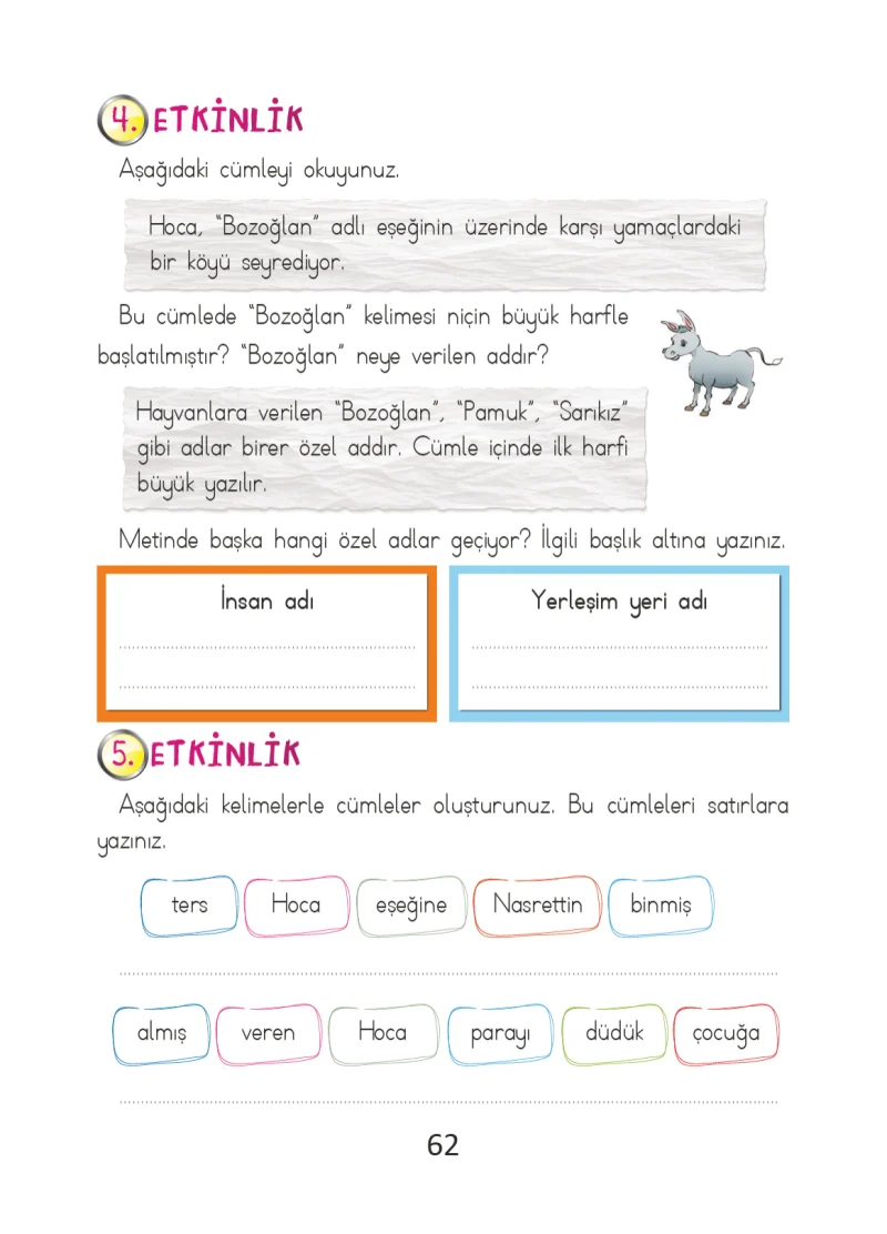 2. Sınıf Türkçe Ders Kitabı Cevapları Ada Matbaacılık Yayıncılık Sayfa 62