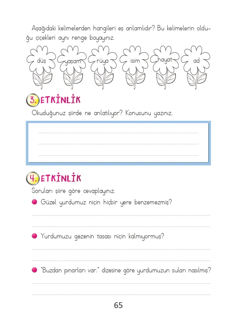 2. Sınıf Türkçe Ders Kitabı Cevapları Ada Matbaacılık Yayıncılık Sayfa 65