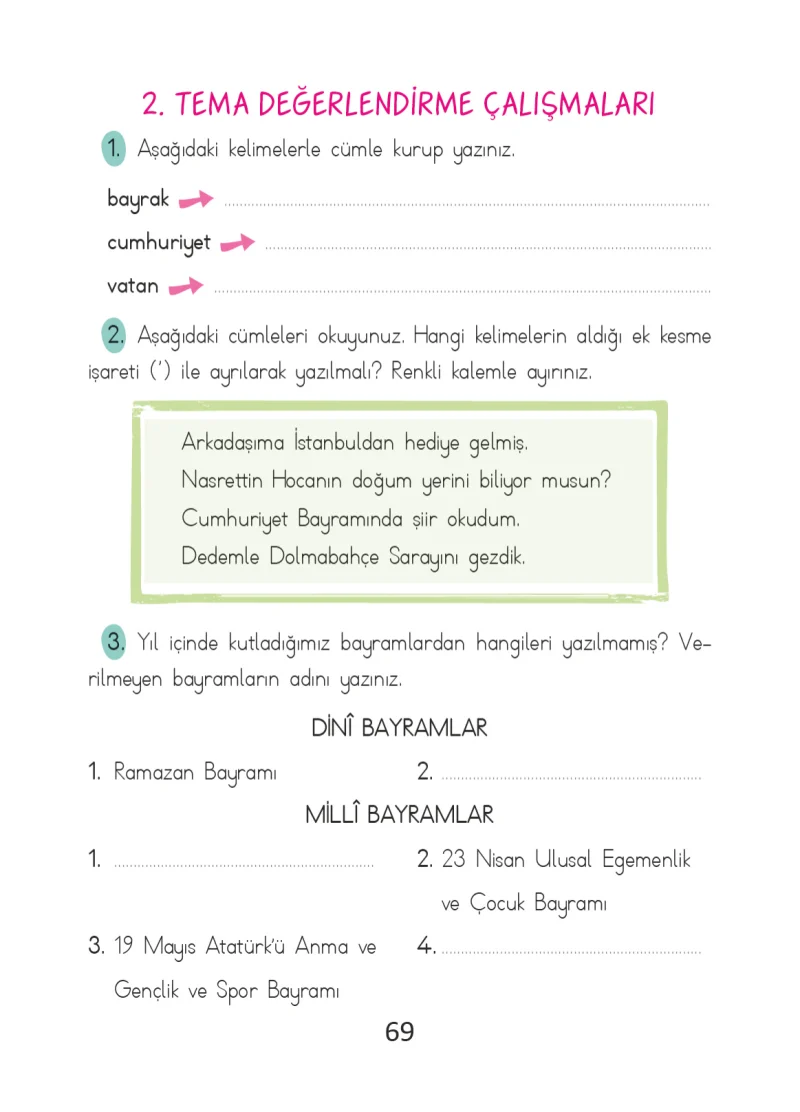 2. Sınıf Türkçe Ders Kitabı Cevapları Ada Matbaacılık Yayıncılık Sayfa 69