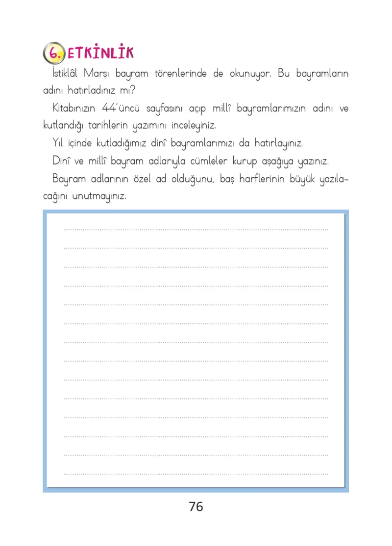 2. Sınıf Türkçe Ders Kitabı Cevapları Ada Matbaacılık Yayıncılık Sayfa 76