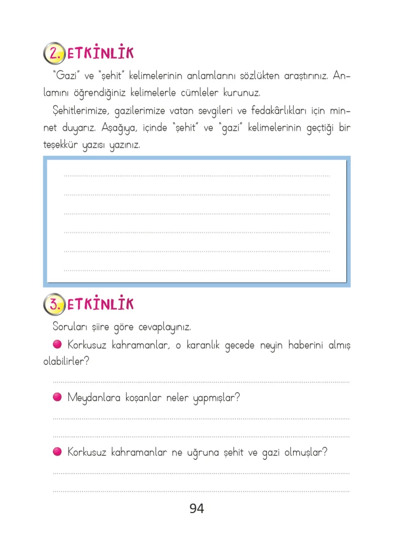 2. Sınıf Türkçe Ders Kitabı Cevapları Ada Matbaacılık Yayıncılık Sayfa 94