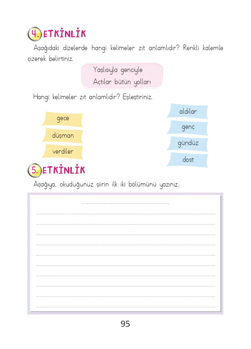 2. Sınıf Türkçe Ders Kitabı Cevapları Ada Matbaacılık Yayıncılık Sayfa 95